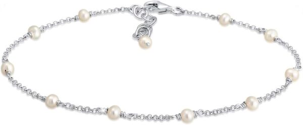 Elli Fußschmuck Damen Fußkettchen Elegant mit Süßwasserperlen in 925 Sterling Silber